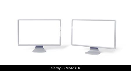 PC-Monitore mit weißen, leeren Bildschirmen. Computer 3D Monitor Modell in silbernen Farben. Moderne lcd-Geräte für Banner. Vektordarstellung Stock Vektor