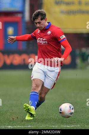 Aldershot, Großbritannien. 28. Januar 2023 Corey Jordan vom Aldershot Town Football Club während des Spiels der Vanarama National League zwischen Aldershot Town und Oldham Athletic im EBB Stadium, Aldershot am Samstag, den 28. Januar 2023. (Kredit: Eddie Garvey | MI News) Kredit: MI News & Sport /Alamy Live News Stockfoto