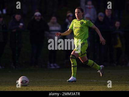 Ona Batlle von Manchester United in Aktion während des vierten Spiels des Vitality Women's FA Cup auf dem Eppleton Colliery Welfare Ground in Sunderland. Foto: Sonntag, 29. Januar 2023. Stockfoto