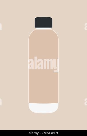 Beigefarbene Wasserflasche flaches Design, Vektor-Illustration mit Null-Abfall-Behälter Stock Vektor