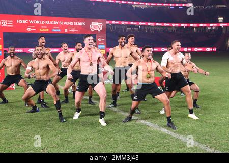 29. Januar 2023; Allianz Stadium, Sydney, NSW, Australien: HSBC Sydney Rugby Sevens Neuseeland Männer-Team bereitet sich auf die Haka vor Stockfoto