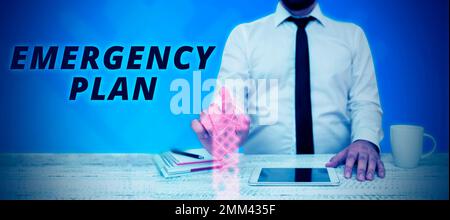 Inspiration mit Schild Notfallplan. Geschäftskonzepte Verfahren für die Reaktion auf größere Notfälle vorbereiten Stockfoto