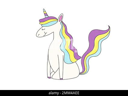 Niedliches Einhorn Design Element Vektor, editierbare Malseite für Kinder Stock Vektor