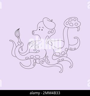 Octopus niedlichen Tier Illustration für Kinder Färbung Vektor Stock Vektor