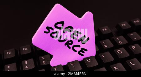 Schreiben Text anzeigen Open Source. Geschäftsidee, die Software angibt, deren ursprünglicher Quellcode frei verfügbar ist Stockfoto