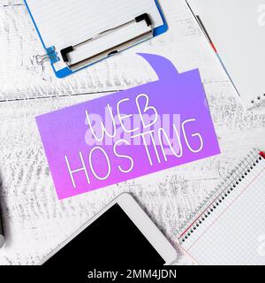 Text für Inspiration Web-Hosting. Unternehmen präsentieren die Bereitstellung von Speicherplatz und Zugriff für Websites Stockfoto