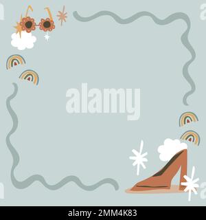 Feminine Rahmen Hintergrund, nette Mode Doodle in hellblau Vektor Stock Vektor