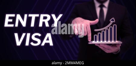 Textüberschrift für Einreisevisum. Ein Wort, das auf der Erlaubnis steht, in ein Land einzureisen, dessen Staatsangehörigkeit Sie nicht besitzen Stockfoto