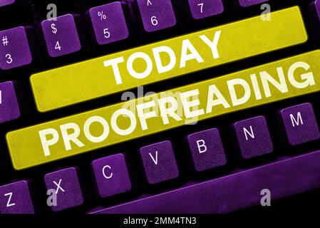 Inspiration mit Zeichen-Proofreading. Begrifflicher Fotoakt des Lesens und Markierens von Rechtschreibfehlern, Grammatik- und Syntaxfehlern Stockfoto