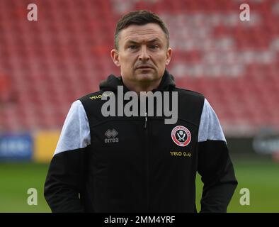 Wrexham, Großbritannien. 29. Januar 2023. Paul Heckingbottom Manager von Sheffield Utd während des FA-Cup-Spiels im Rennbahn-Stadion in Wrexham. Der Bildausdruck sollte lauten: Gary Oakley/Sportimage Credit: Sportimage/Alamy Live News Stockfoto