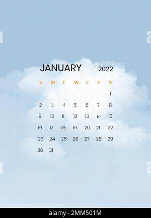 Botanischer Januar monatlich editierbarer Kalender Hintergrundvektor Stock Vektor