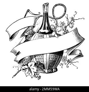 Antike Gravur eines Demijohn aus dem 19. Jahrhundert (isoliert auf Weiß). Veröffentlicht in Systematischen Bildern-Atlas zum Conversations-Lexikon, Ikonographisch Stockfoto