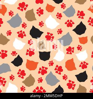Katzenliebesvektor, nahtloses Muster. Valentinstag, kindische Tapete, Hintergrund. Stock Vektor