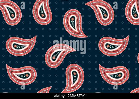 Paisley floraler Hintergrund, einfaches Muster in rot und blau Vektor Stock Vektor