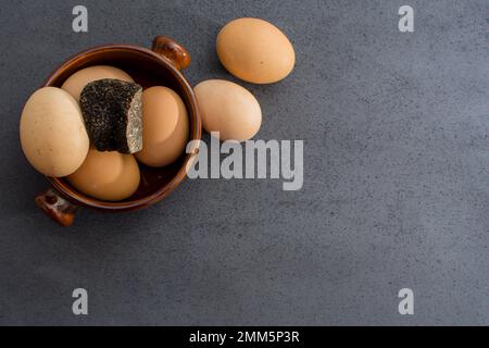 Trüffelei mit einer Knollenmelanosporum-Wintertrüffel Stockfoto