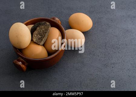 Trüffelei mit einer Knollenmelanosporum-Wintertrüffel Stockfoto