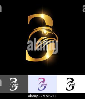 Ein Vektorbildsatz aus dem Golden Eagle Monogramm Nr. 3 auf schwarzem Hintergrund mit goldenem Glanzeffekt Stock Vektor