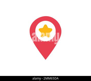 Flaches Sternsymbol. Kartenzeiger für Favoritenort. Kartenzeiger mit Stern. Vektordesign und Illustration der Kartenmarkierung. Stock Vektor