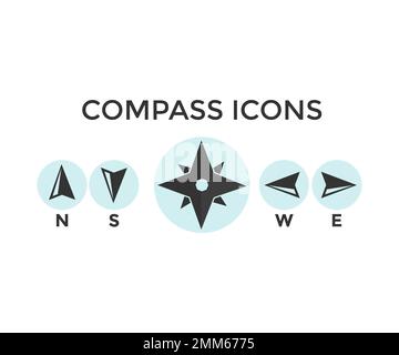 Kompasssymbole eingestellt, Pfeil Kompasssymbol und Symbol. Geographische Position, Kartografie. Navigationskompass mit Kardinalrichtungen. Stock Vektor