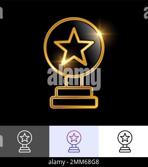 Ein Vektorbildsatz der Golden Trophy Awards-Ikone auf schwarzem Hintergrund mit goldenem Glanzeffekt Stock Vektor