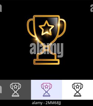 Ein Vektorbildsatz der Golden Trophy Awards-Ikone auf schwarzem Hintergrund mit goldenem Glanzeffekt Stock Vektor