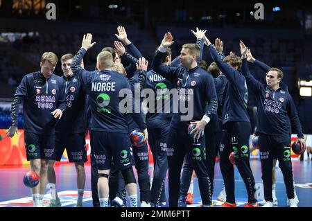 Stockholm, Schweden. 29. Januar 2023. Team Norwegen vor der IHF Männer-Weltmeisterschaft 2023, Platzierungsspiele 5-6, Handballspiel zwischen Deutschland und Norwegen am 29. Januar 2023 in der Tele2 Arena in Stockholm, Schweden - Photo Laurent Lairys / DPPI Credit: DPPI Media/Alamy Live News Stockfoto