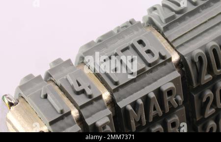 Alte Gummimarke mit dem Text Februar 14. Valentinstag Stockfoto