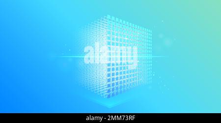 Digitaler Würfel. Blockkettennetzwerk mit Blöcken. Mining Blockchain-Konzept. Abstrakter Hintergrund für Kryptowährungen. Stockfoto