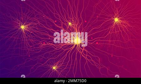 KI-Technologie. Big Data. Neuronen verbinden sich. Futuristische künstliche Intelligenz Hintergrund. Großes wissenschaftliches medizinisches Konzept. Stockfoto