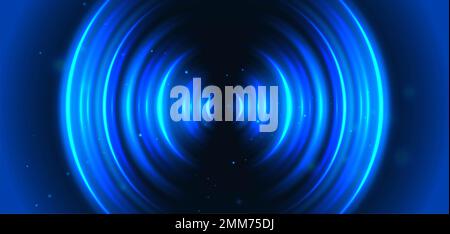 Welligkeit und Sonarwellen. Blauer Farbring. Abstrakte digitale Klangwelle. Stockfoto