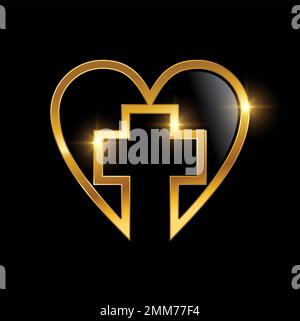 Eine Vektordarstellung des Golden Love und Cross-Logo-Zeichens Stock Vektor