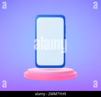 Smartphone 3D auf dem Podium-Modell. Leeres Telefon mit 3D Bildschirmen, digitale Smart-Technologie, realistisches Element. Modernes Vektorrendering, rundes Stativ und mobil Stock Vektor
