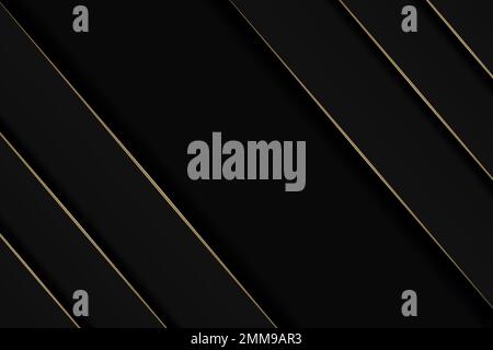 Abstrakter schwarzer Bannerdesign-Template mit goldener Linie und Effekt auf dunklem Hintergrund und dunkler Textur, abstrakter schwarzer Hintergrund mit goldenen Linien an Stockfoto