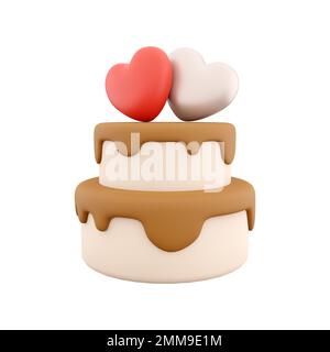 3D wird „Happy Valentines Day cake with Hearts“-Symbol. 3D Rendern Sie den Kuchen mit dem Herzsymbol. Fröhlicher Valentinstag Kuchen mit Herzen. Stockfoto