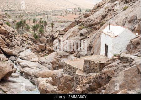 Kapelle Ermita de Nuestra Senora de la Pena im Tal Barranco de las Penitas, nahe Vega de Rio Palmas, Fuerteventura, Kanarische Inseln, Spanien Stockfoto