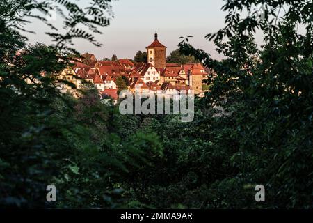 Rothenburg ob der Tauber, Dämmerung, Panorama Stockfoto