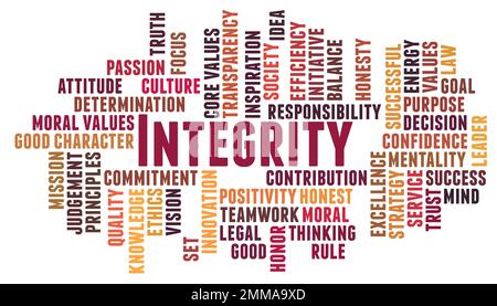Integrity Word Cloud-Konzept auf weißem Hintergrund. Stockfoto
