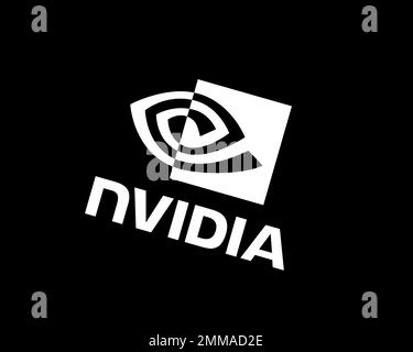 NVIDIA, gedreht, schwarzer Hintergrund, Logo, Markenname Stockfoto