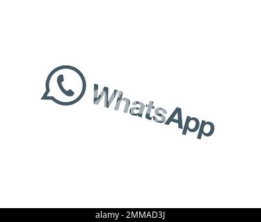 WhatsApp, gedreht, weißer Hintergrund, Logo, Markenname Stockfoto
