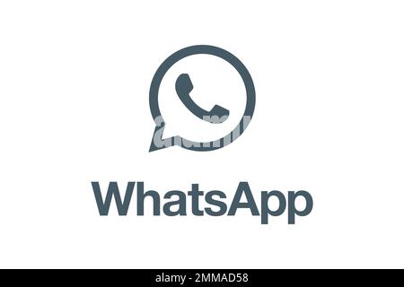 WhatsApp, weißer Hintergrund, Logo, Markenname Stockfoto