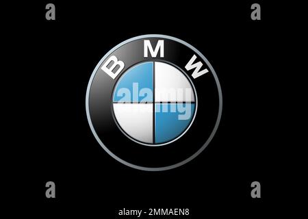 BMW, schwarzer Hintergrund, Logo, Markenname Stockfoto