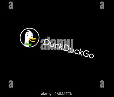 DuckDuckGo, gedreht, schwarzer Hintergrund, Logo, Markenname Stockfoto