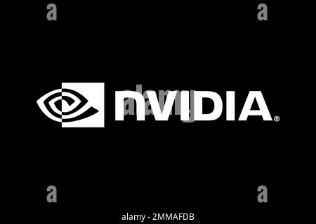 NVIDIA, schwarzer Hintergrund, Logo, Markenname Stockfoto