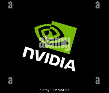 NVIDIA Light Vertikal, gedreht, schwarzer Hintergrund, Logo, Markenname Stockfoto
