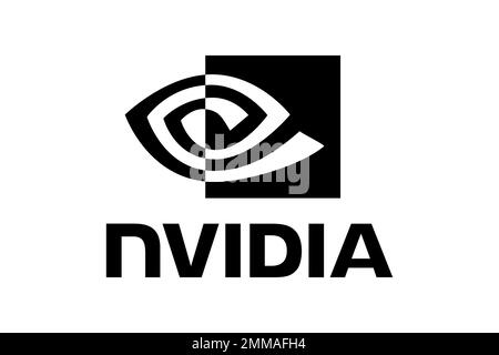 Nvidia Vertical Black, Weißer Hintergrund, Logo, Markenname Stockfoto