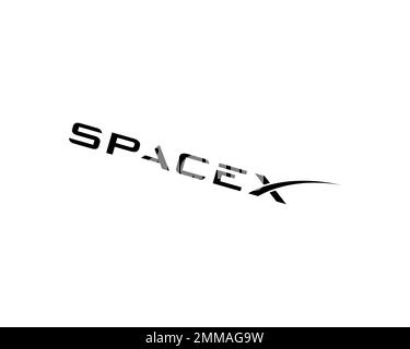 SpaceX, gedreht, weißer Hintergrund, Logo, Markenname Stockfoto