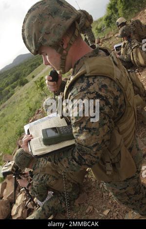 Marine Reserve ANGLICO-Teams von ANGLICO 3, 4 und 6 erhalten ihre Qualifikationen durch zusätzliche Schulungen in Fort Sill, Okla., 27. April 2017. Stockfoto