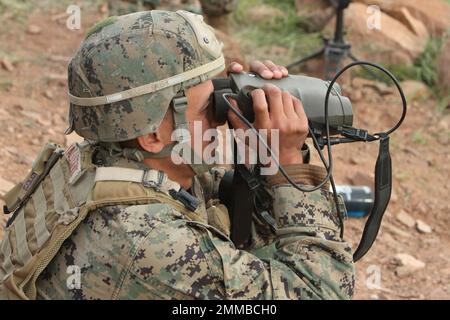 Marine Reserve ANGLICO-Teams von ANGLICO 3, 4 und 6 erhalten ihre Qualifikationen durch zusätzliche Schulungen in Fort Sill, Okla., 27. April 2017. Stockfoto