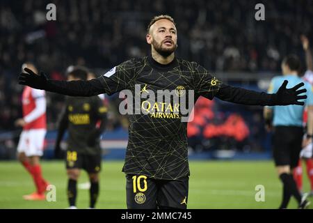 Julien Mattia / Le Pictorium - PSG - Reims - 30/11/2016 - Frankreich / Ile-de-France (Region) / Paris - Neymar Jr.'s Tor während des Spiels zwischen PSG und Stade de Reims im Prinzenpark am 29. Januar 2023. Stockfoto