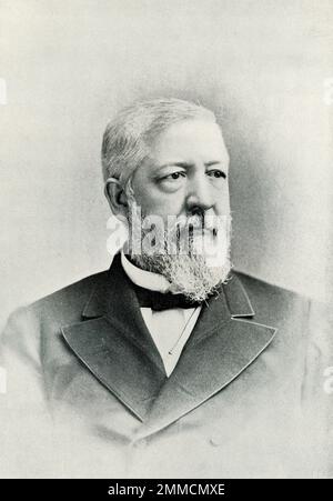 James Gillespie Blaine (1830-1893) war ein amerikanischer Politiker. Er hatte mehrere öffentliche Ämter, darunter US-Vertreter aus Maine von 1863 bis 1876 und US-Vertreter Staatssekretär im Jahr 1881 und von 1889-1892. Seine unsachgemäße Einflussnahme im Fall einer Eisenbahn in Arkansas verhinderte, dass er 1876 zum Präsidenten ernannt wurde. 1884 wurde er zum Präsidenten ernannt, aber von den Demokraten besiegt. Er war maßgeblich an der Gründung des ersten Panamerikanischen Kongresses beteiligt. Stockfoto